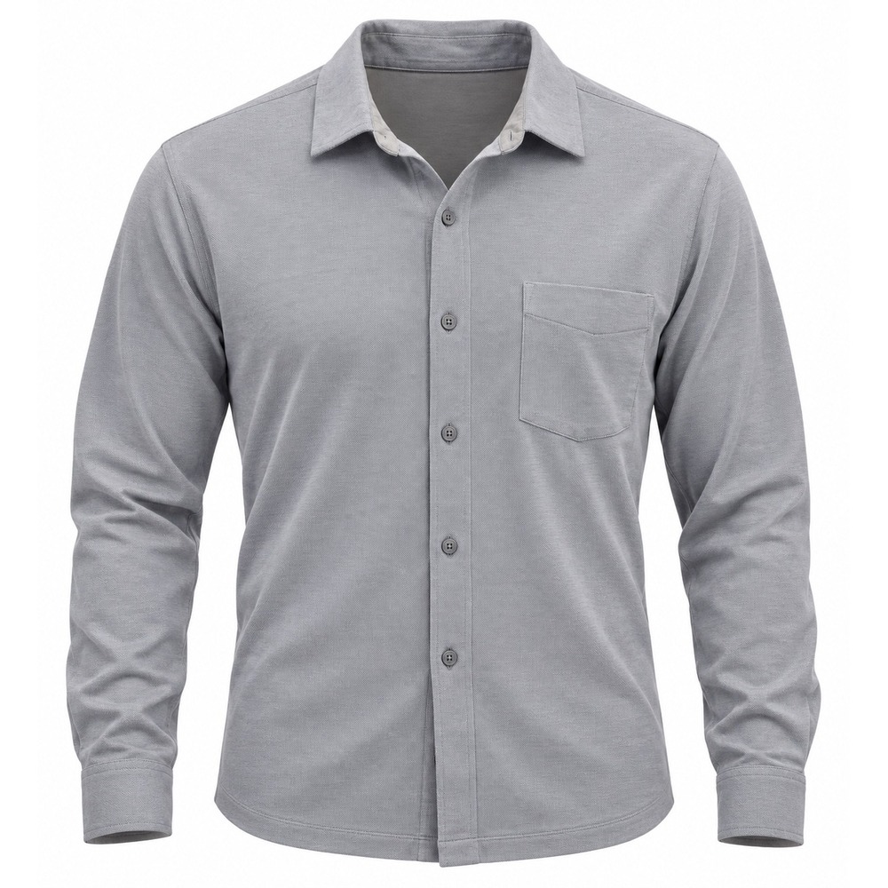 Fabletics Dash Long Sleeve Button Up Shirt Mens Large Grey Technical Performance